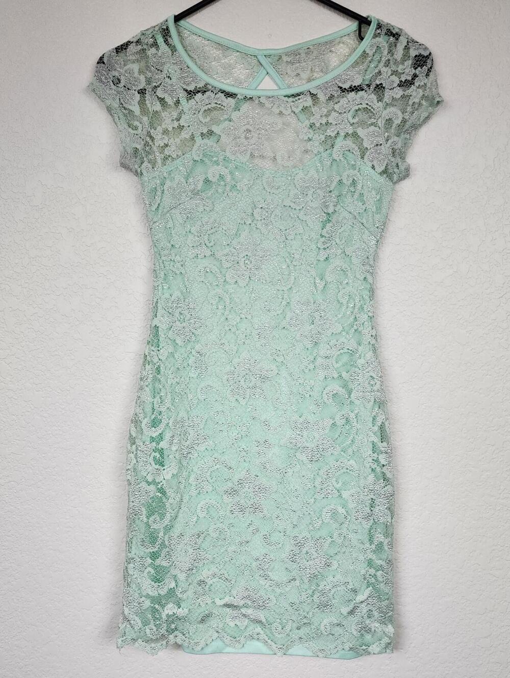 Vintage 90s Y2K Almost Famous Small Mint Bodycon Mini Dress